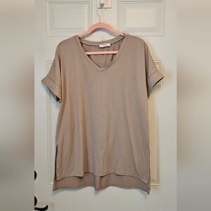 Zenana Casual Beige V-Neck Women's Top